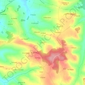 Mappa topografica A Auriet, altitudine, rilievo