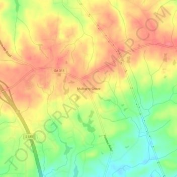 Mappa topografica Mulberry Grove, altitudine, rilievo