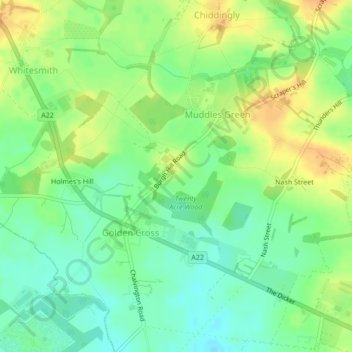 Mappa topografica Burgh Hill, altitudine, rilievo