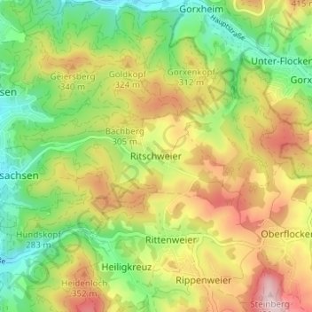 Mappa topografica Ritschweier, altitudine, rilievo