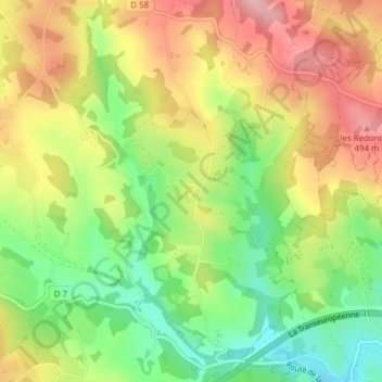 Mappa topografica Trauges, altitudine, rilievo