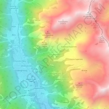 Mappa topografica Cialfrezzo Inferiore, altitudine, rilievo