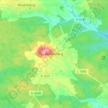 Mappa topografica Hohenberg, altitudine, rilievo
