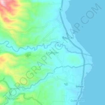 Mappa topografica Lindogon, altitudine, rilievo