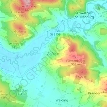 Mappa topografica Altfalter, altitudine, rilievo