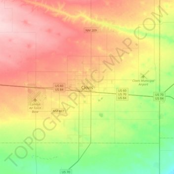 Mappa topografica Clovis, altitudine, rilievo