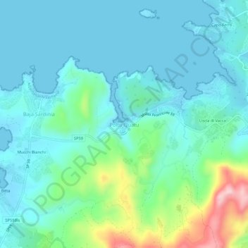 Mappa topografica Poltu Quatu, altitudine, rilievo