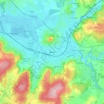 Mappa topografica Vesoul, altitudine, rilievo
