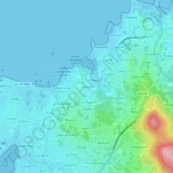 Mappa topografica Sobreira, altitudine, rilievo