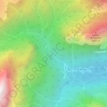 Mappa topografica Cascata dell'Inferno, altitudine, rilievo