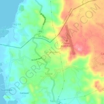 Mappa topografica Pananawan, altitudine, rilievo