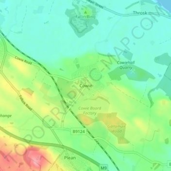 Mappa topografica Cowie, altitudine, rilievo