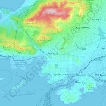 Mappa topografica Keratsini, altitudine, rilievo