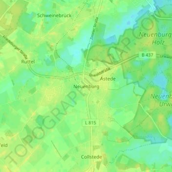 Mappa topografica Neuenburg, altitudine, rilievo