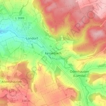 Mappa topografica Kesselbach, altitudine, rilievo
