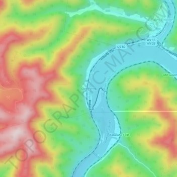 Mappa topografica Glen Ferris, altitudine, rilievo
