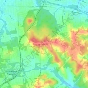 Mappa topografica Chapel Hill, altitudine, rilievo