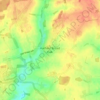 Mappa topografica Hatfield Broad Oak, altitudine, rilievo