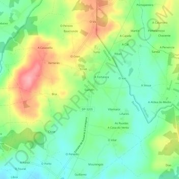 Mappa topografica Gundín, altitudine, rilievo