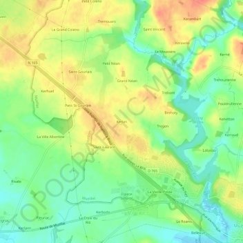Mappa topografica Kerlan, altitudine, rilievo