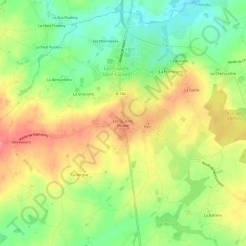 Mappa topografica Les Quatres Routes, altitudine, rilievo