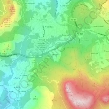 Mappa topografica A Fraga, altitudine, rilievo