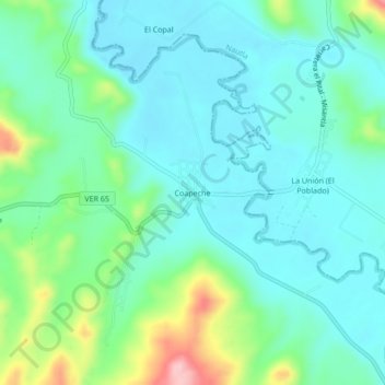 Mappa topografica Coapeche, altitudine, rilievo