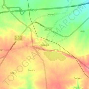 Mappa topografica Karanja, altitudine, rilievo