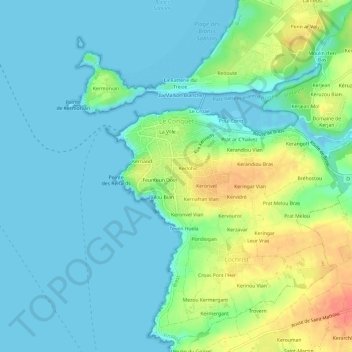 Mappa topografica Kerivin, altitudine, rilievo