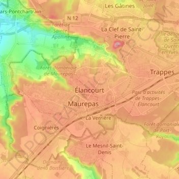 Mappa topografica Élancourt, altitudine, rilievo