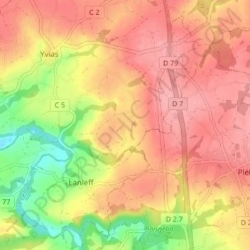 Mappa topografica Kernou, altitudine, rilievo