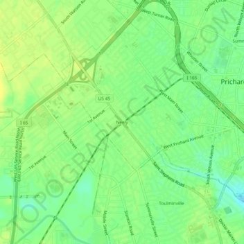 Mappa topografica Neely, altitudine, rilievo