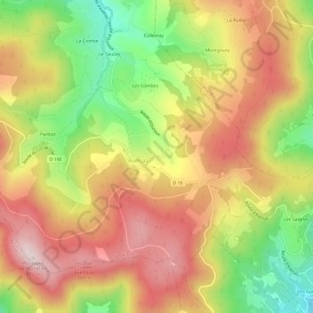 Mappa topografica L'Aubépin, altitudine, rilievo