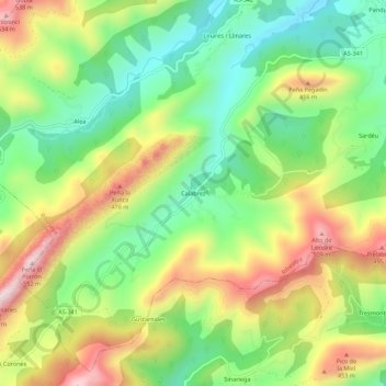 Mappa topografica Calabrez, altitudine, rilievo