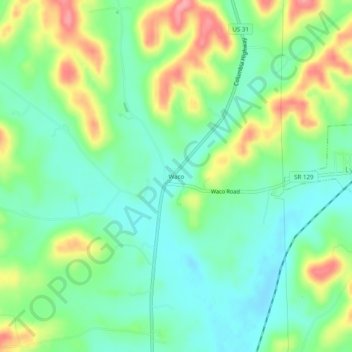 Mappa topografica Waco, altitudine, rilievo