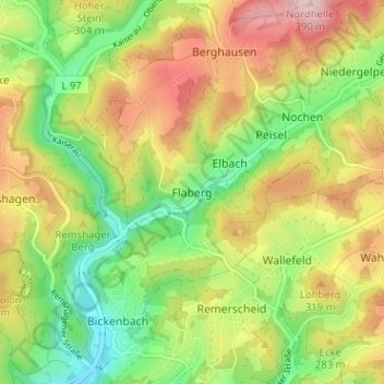 Mappa topografica Flaberg, altitudine, rilievo