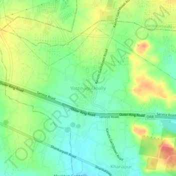 Mappa topografica Vattinagulapally, altitudine, rilievo