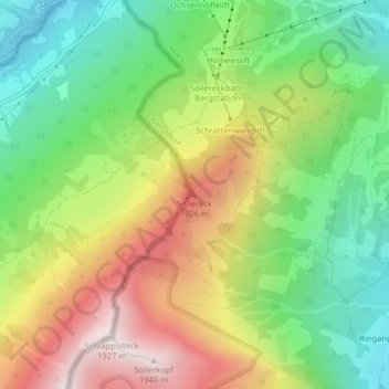 Mappa topografica Söllereck, altitudine, rilievo