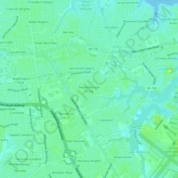 Mappa topografica Meadowbrook Forest, altitudine, rilievo