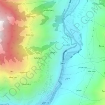 Mappa topografica Kangti, altitudine, rilievo