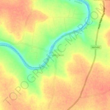 Mappa topografica Ganeshgaon, altitudine, rilievo