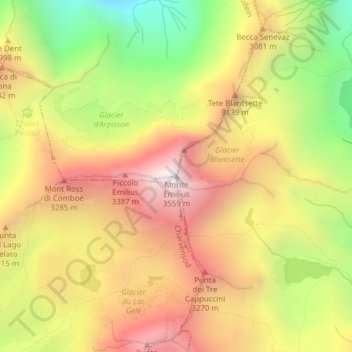 Mappa topografica Monte Emilius, altitudine, rilievo