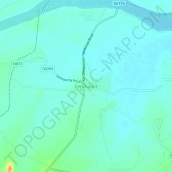 Mappa topografica Perunagar, altitudine, rilievo