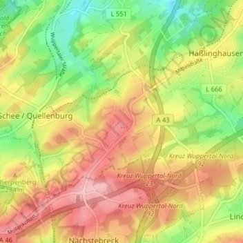 Mappa topografica Hobeuken, altitudine, rilievo