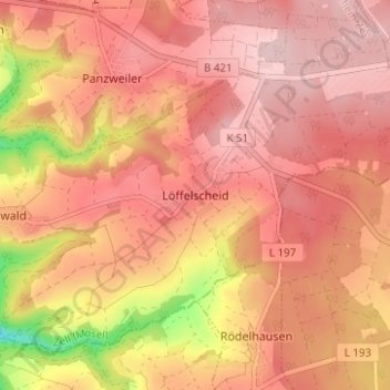Mappa topografica Löffelscheid, altitudine, rilievo