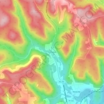 Mappa topografica Byrnedale, altitudine, rilievo