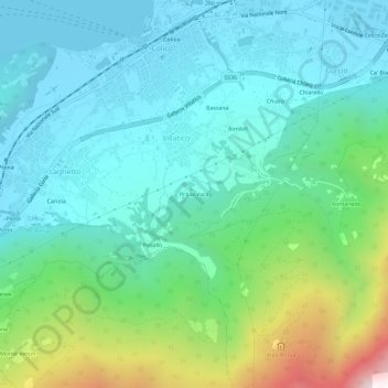 Mappa topografica Prà la Vaca, altitudine, rilievo