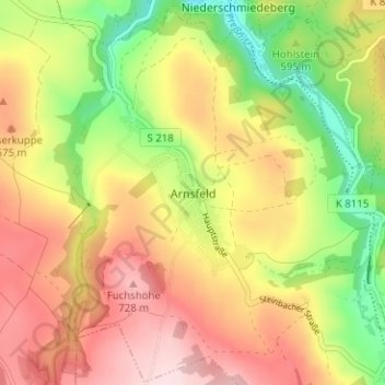 Mappa topografica Arnsfeld, altitudine, rilievo