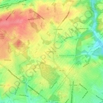 Mappa topografica Hollywood, altitudine, rilievo