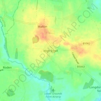 Mappa topografica High Ercall, altitudine, rilievo